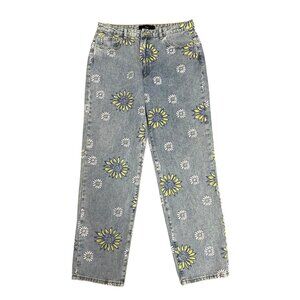 Juny Jeans Women's Size‎ M Blue Denim Straight Leg Floral Boho Sunflower Casual